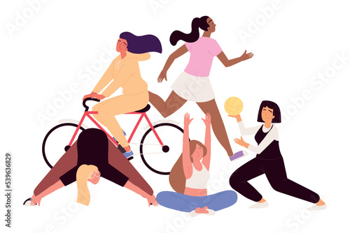 diverse women practicing sports