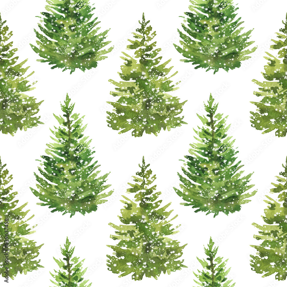 Pine tree seamless pattern, christmas snow tree background