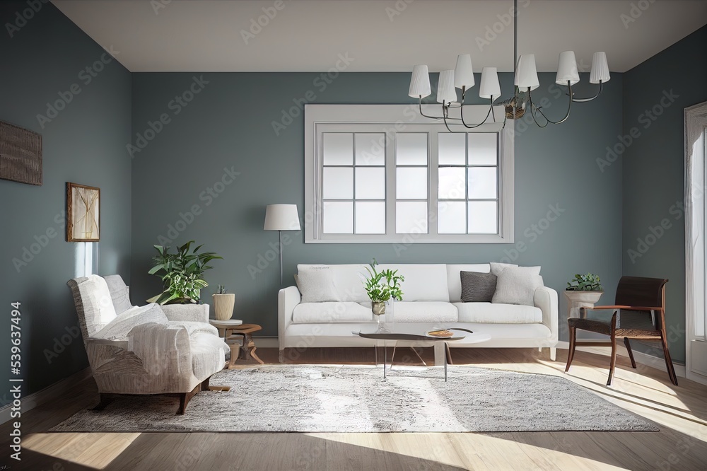 Fototapeta premium Mockup frame in farmhouse living room interior, 3d render