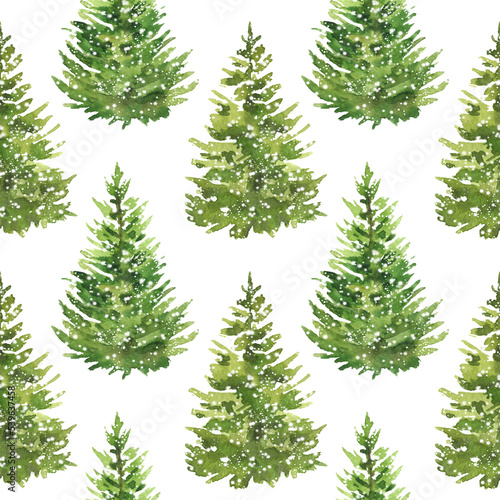 Pine tree seamless pattern, christmas snow tree background © AsyaShu