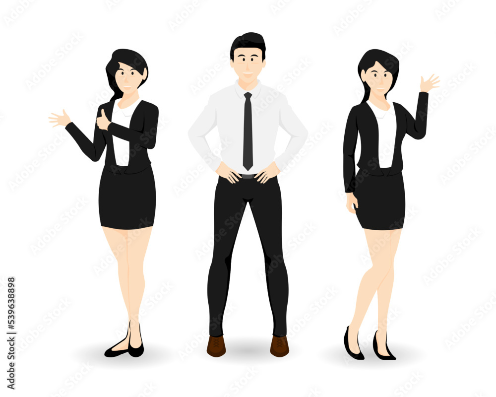 Cartoon business people in uniform suit on isolated background, Vector illustration. Cartoon business people in uniform suit on isolated background, Vector illustration.