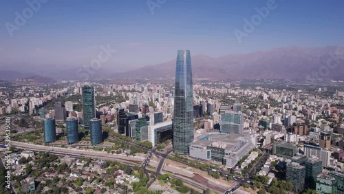 Aerial drone shot of Costanera Center skyscraper in Sanhattan, Santiago, Chile. photo