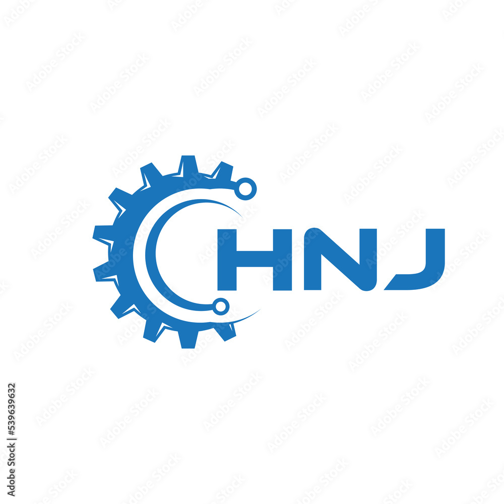 Fototapeta premium HNJ letter technology logo design on white background. HNJ creative initials letter IT logo concept. HNJ setting shape design. 