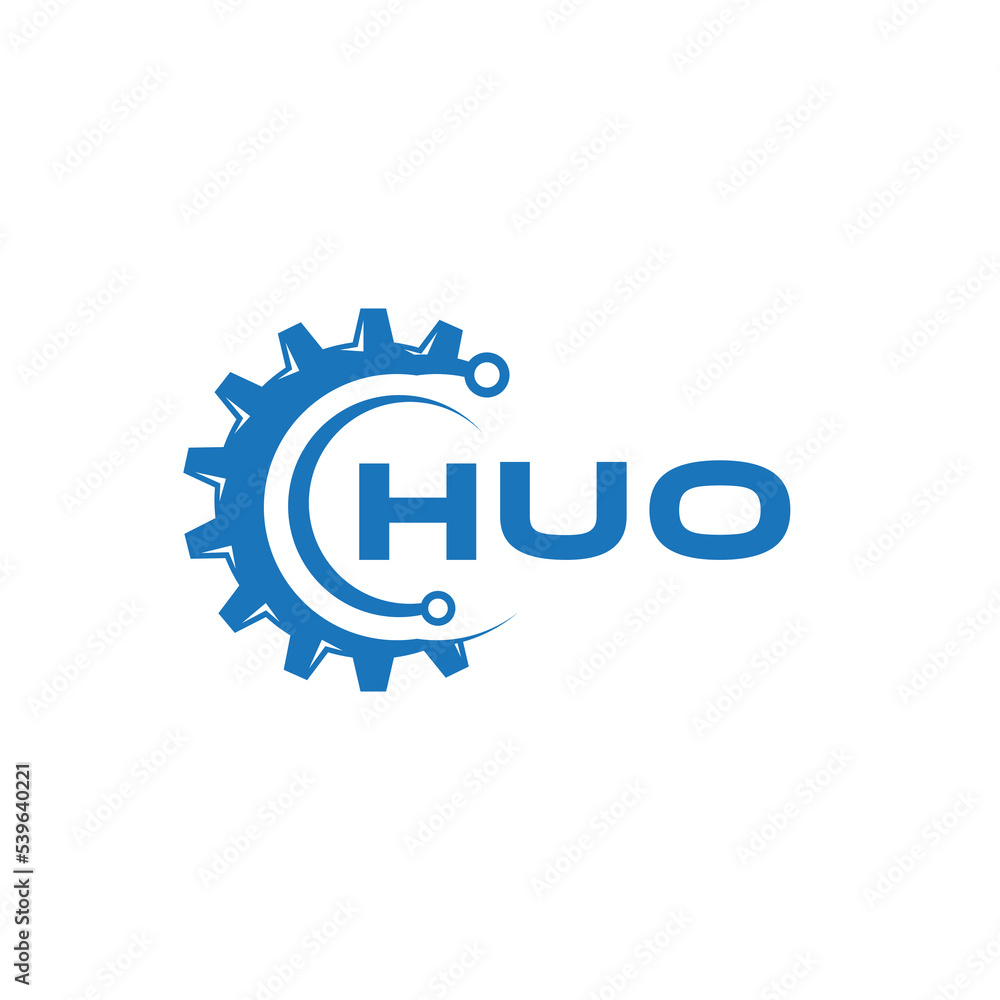 Fototapeta premium HUO letter technology logo design on white background. HUO creative initials letter IT logo concept. HUO setting shape design. 