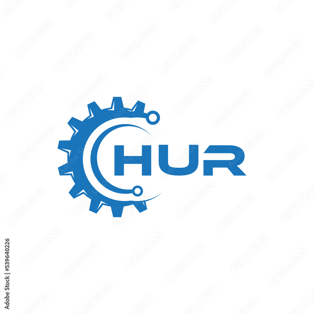 Fototapeta premium HUR letter technology logo design on white background. HUR creative initials letter IT logo concept. HUR setting shape design. 