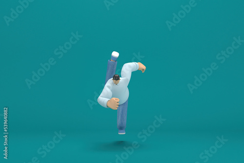 cartoon character wearing jeans white long sleeve shirt.  3d illustrator in acting. He is falling down. © Ake