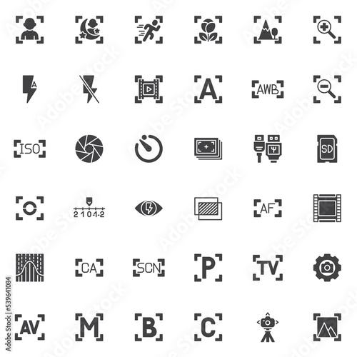 Camera settings vector icons set