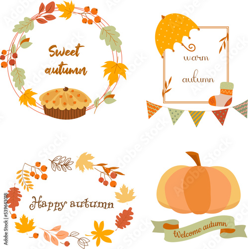 Autumn set with 4 isolated designs. On white background   easy to replace