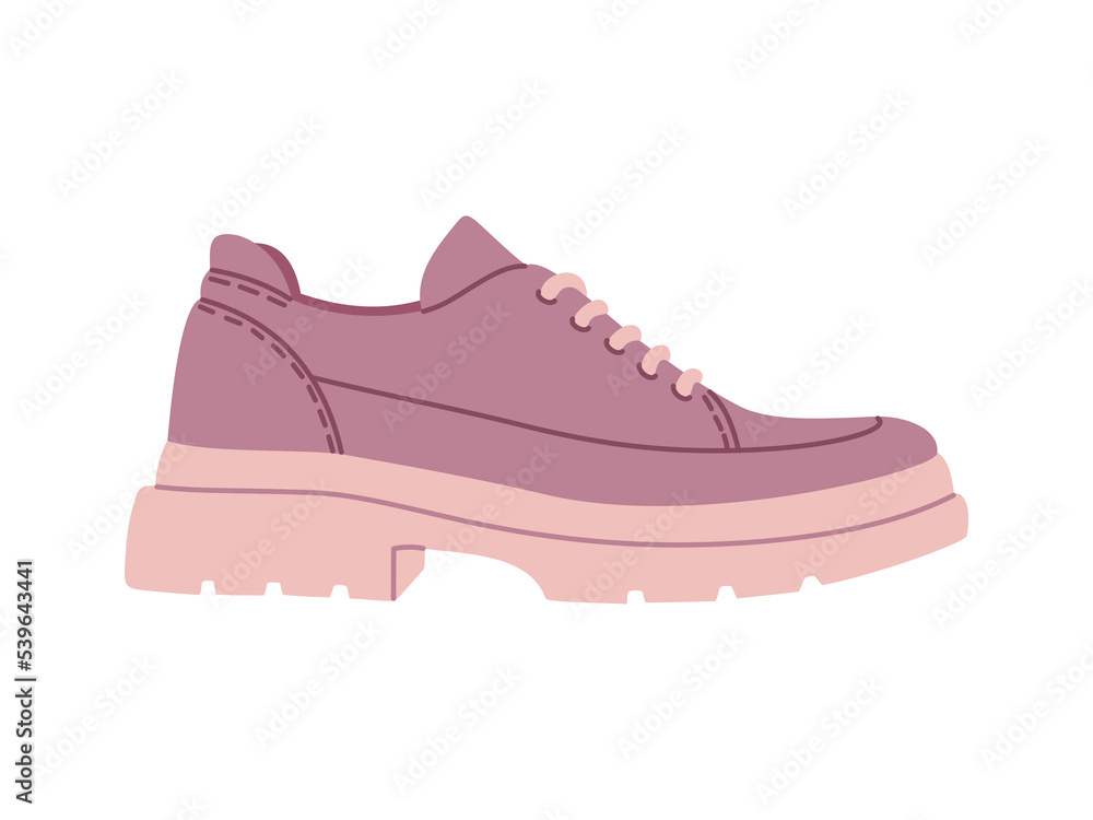 Pink woman loafers. Stylish lace-up shoes. Comfortable casual footwear. Hand drawn vector illustration isolated on white background. Modern flat cartoon style. Pink woman loafers. Stylish lace-up shoes. Comfortable casual footwear. Hand drawn vector illustration isolated on white background. Modern flat cartoon style.