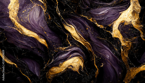 Abstract luxury marble background. Modern digital painting. Gold, black and purple colors. 3d illustration photo