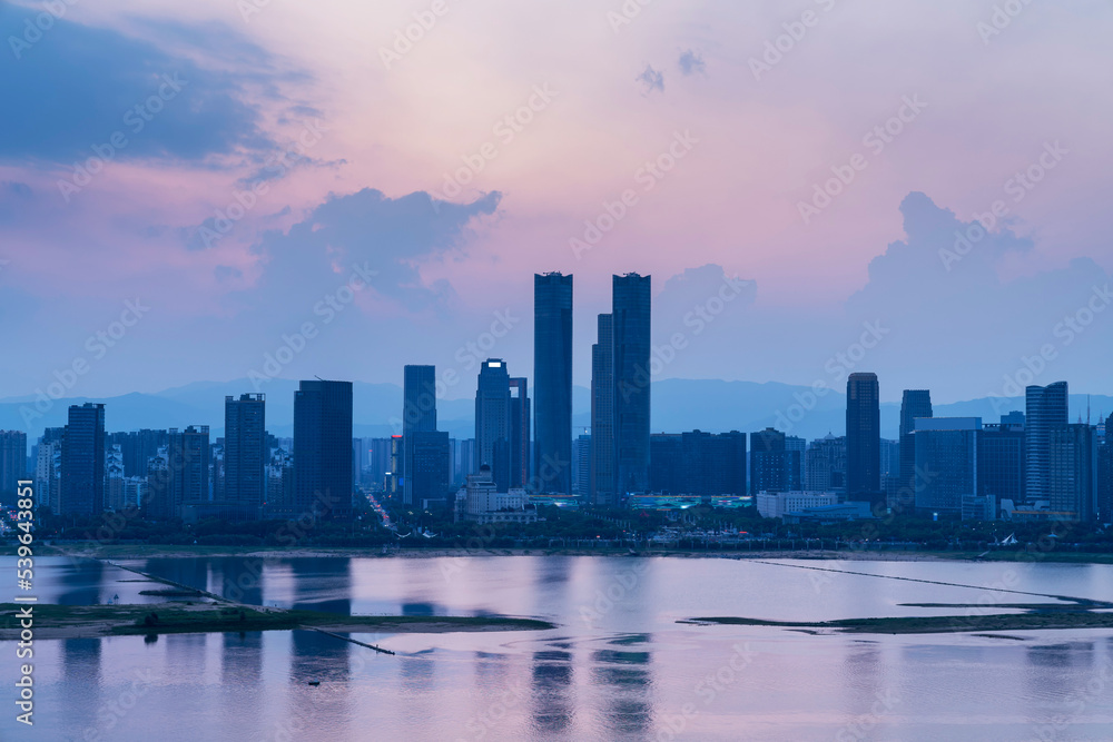 Sunset in the city in China