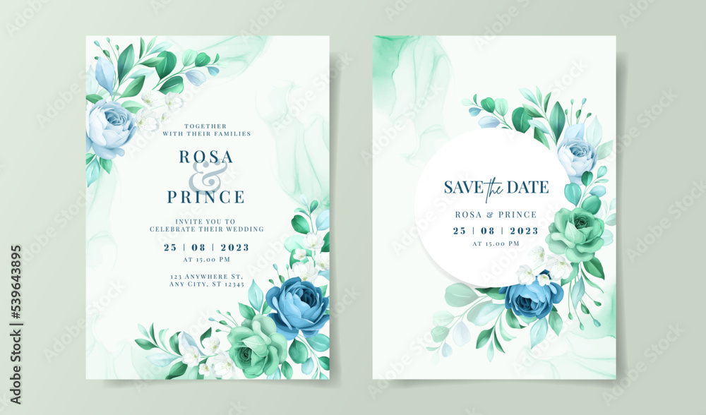 Elegant floral on wedding invitation card template, greenery wedding invitation, floral wedding invitation