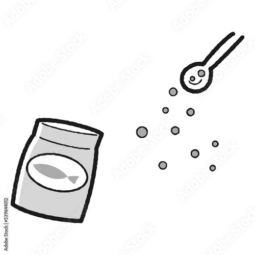 魚のエサのイメージイラスト（白黒）