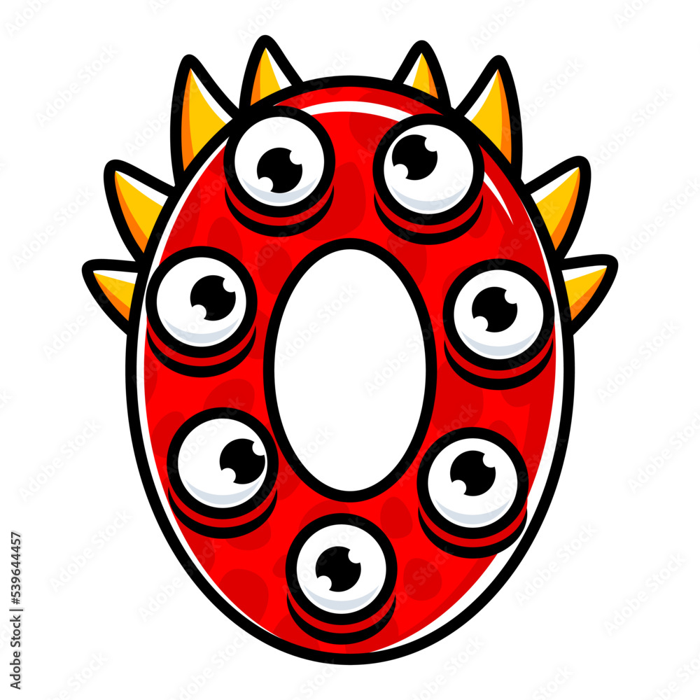Fototapeta premium 0.Funny Monsters Colorful Numbers, Cute Fantasy Aliens in the Shape of Numerals. Cartoon numbers from 0 to 9 icons are made in the form of human figures with big eyes and face. Arabic numerals. Vector