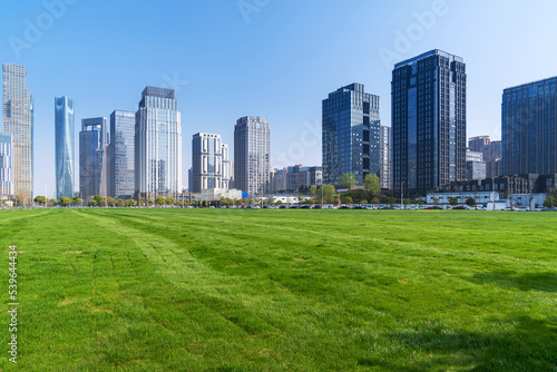 Office building green space , Modern building and lawn © gjp311