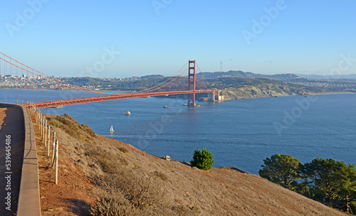Conzelman Road. Lookout point and view of Golden Gate Bridge and San Francisco