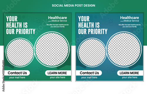 Medical Healthcare social media posts design, business web banners color variation template, Set of Editable square post template