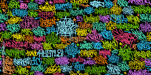 Seamless Trendy Colorful Abstract Hip Hop Street Art Graffiti Style Urban Calligraphy Vector Illustration Background