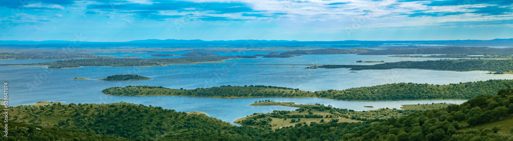 Panoramic countryside landscape with Alqueva lake in Alentejo,  Portugal