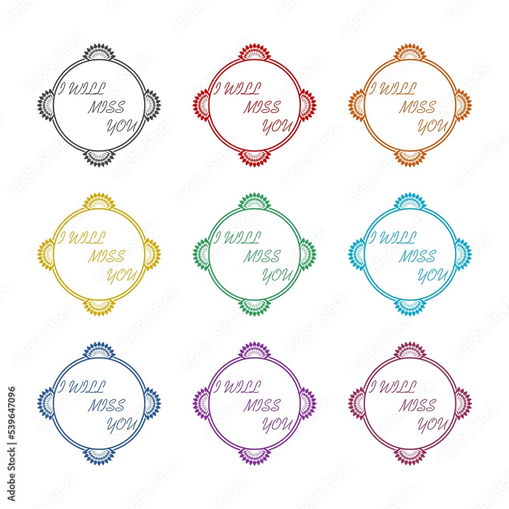 Lettering of I Will Miss You icon isolated on white background. Set icons colorful