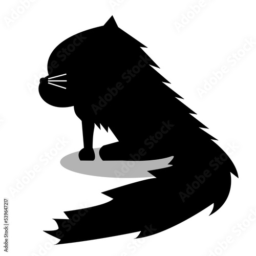 Cat silhouette on white background. A cat with beautiful fur, Felis catus Cute. Vector illustration.