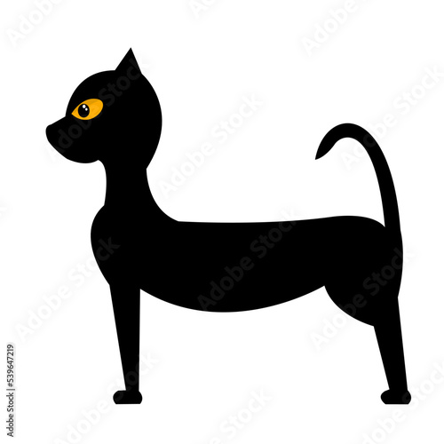 Cat silhouette on white background, A cat with short hair, yellow eyes, Felis catus Cute. Vector illustration.