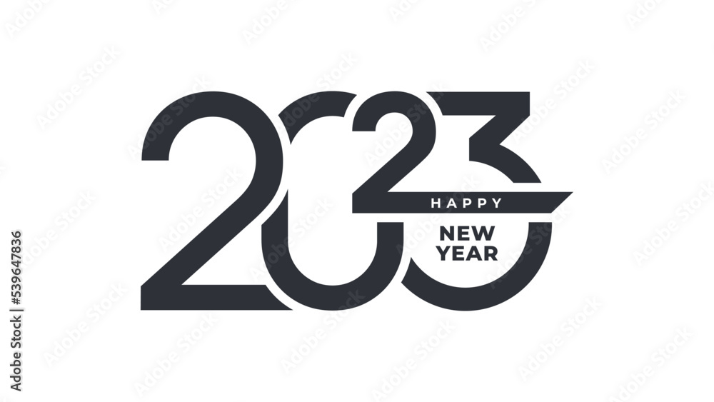 2023 Happy New Year sign or emblem. Modern typography logo 2023. Vector holiday composition of numbers. 2023 Happy New Year sign or emblem. Modern typography logo 2023. Vector holiday composition of numbers.