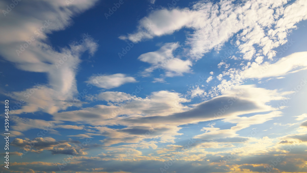 sunlight in beautiful blue sky with clouds in the evening as abstract background