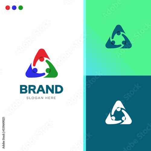 Group creative logo design, foundation society teamwork coworking idea template vector