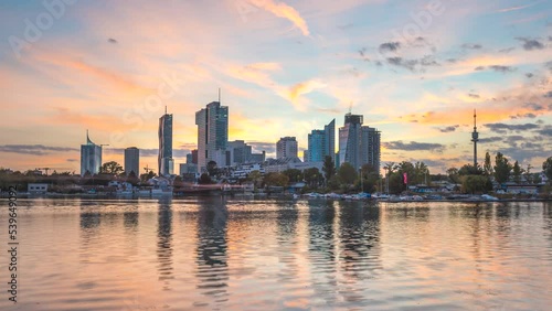 Wallpaper Mural Vienna austria skyline aerial view timelapse footage in 4k, Wie ostereich city river donau tv tower timelapse at sunset from day to night. Torontodigital.ca
