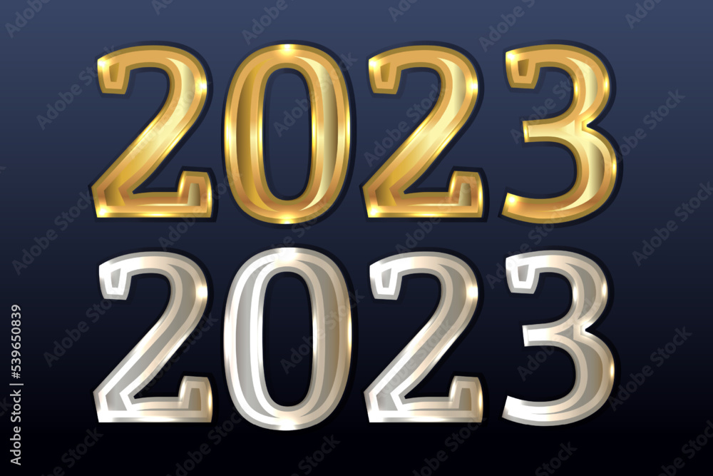 Set of metal numbers 2023 vector gold silver Set of metal numbers 2023 vector gold silver