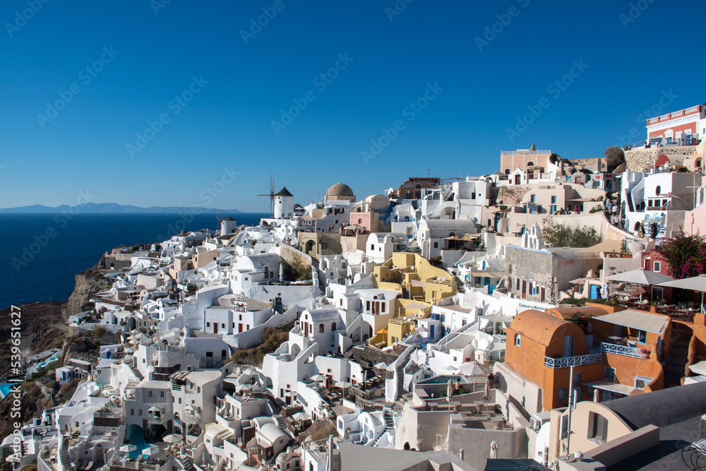 City scape oia with windmills