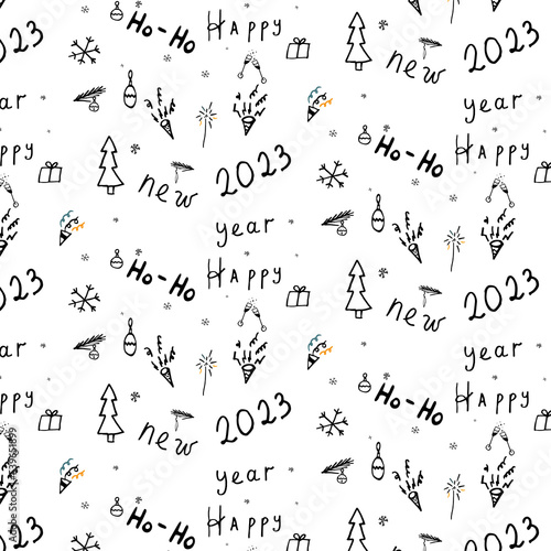 Happy New Year . Pattern . Doodlle .