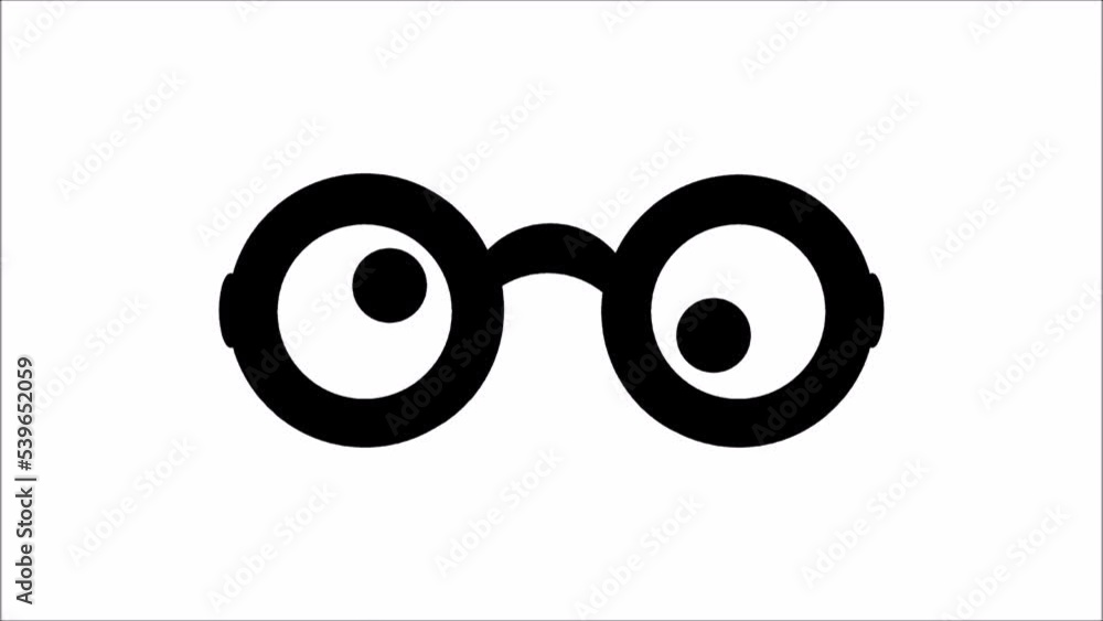 Squint Eyes Movement - Black GLASSES - Ocular Motility - Cartoons Flat Design