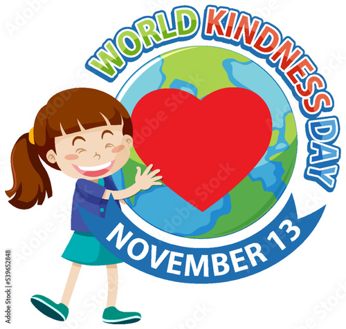 A girl holding heart with world kindness day logo