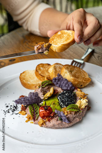 pate with croutons in a restaurant 