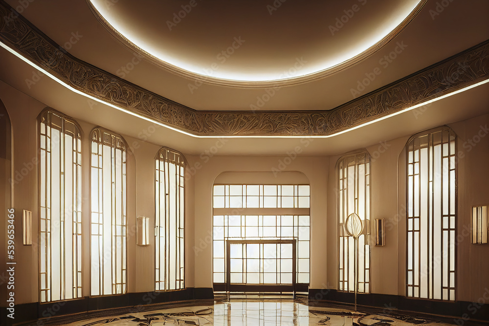 luxury art deco hotel lobby interior Stock Illustration | Adobe Stock