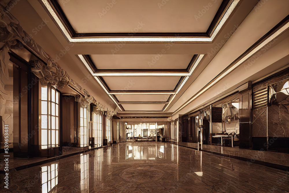 luxury art deco hotel lobby interior