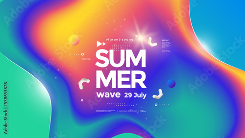 Summer fluid background with colorful gradients. Abstract geometric shape and liquid color. Vector illustration