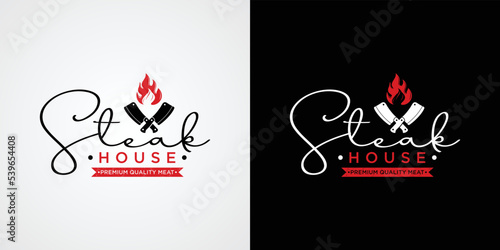 vintage steak house logo. retro style grill restaurant emblem. vector illustration