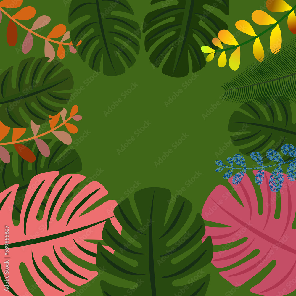 Colorful leaves on the green background. Colorful leaves on the green background.
