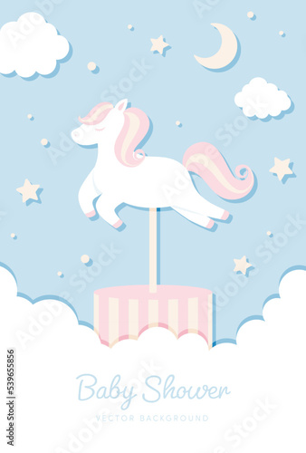vector background with a merry-go-round in the sky for banners, baby shower cards, flyers, social media wallpapers, etc.