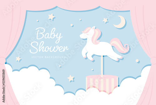 vector background with a merry-go-round in the sky for banners, baby shower cards, flyers, social media wallpapers, etc.