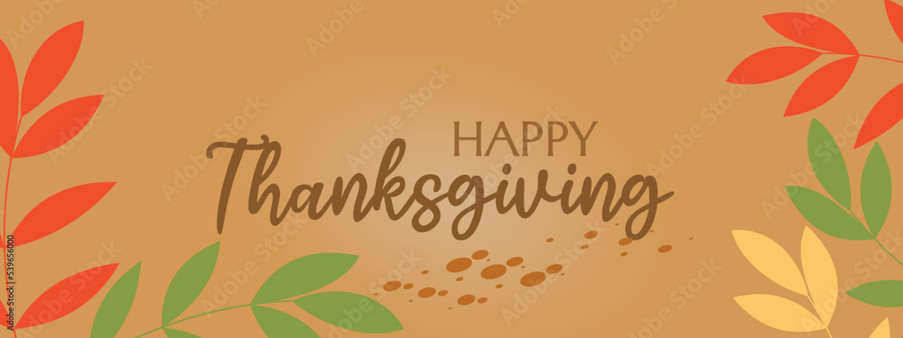 Obraz premium Happy thanksgiving day with hand drawn leaves. Hand drawn text lettering. Vector illustration. design for print greetings card, shirt, banner, poster. Colorful fall