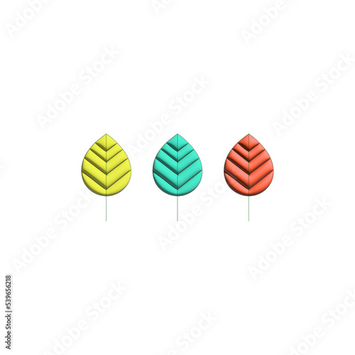 Abstract color background with three colored leaves 3D