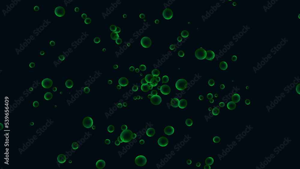 Algae bubbles. Beautiful optical abstract color bokeh in the darkness background.
