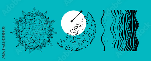 3d abstract sphere. Futuristic connection structure for chemistry, medicine and other sciences. Wavy background with optical illusion. Vector.