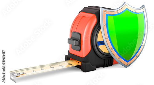 Tape measure with shield, 3D rendering photo