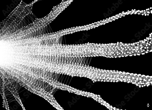 3D connection structure in futuristic technology style. Abstract background. Cobweb. Global network connection concept. Big data visualization. Illustration for science, technology or business.