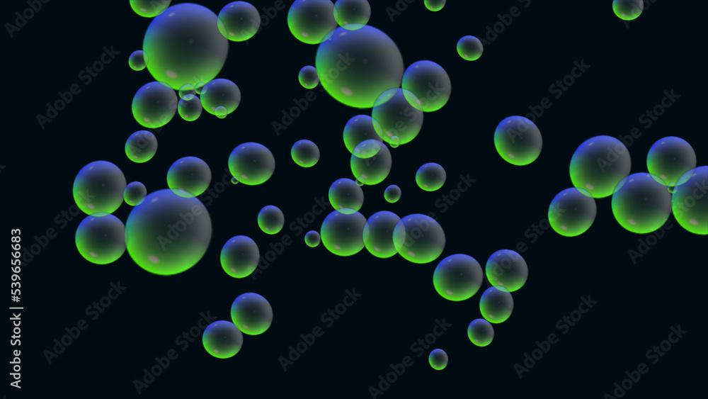 Cartoon coffee bubbles. Beautiful optical abstract color bokeh in the darkness background.